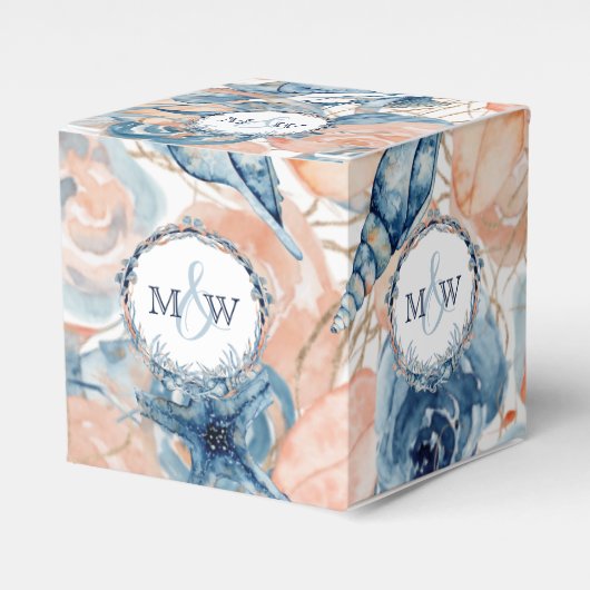 Nautische bruiloft Strand Seashell Bloemen Bedankdoosjes (Voorkant Zijde)