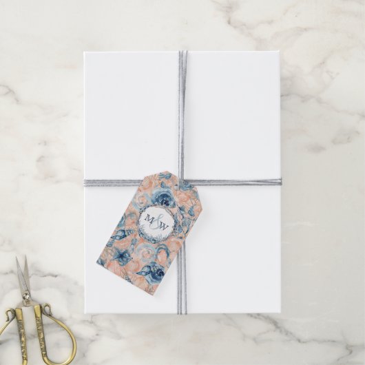 Nautische bruiloft Strand Seashell Bloemen Cadeaulabel (Met Touw)