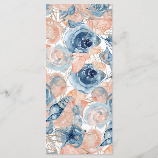 Nautische bruiloft Strand Seashell Bloemen Menu (Achterkant)