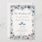 Nautische bruiloft Strand Seashell Bloemen Rozen Kaart (Voorkant)