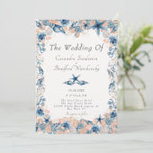 Nautische bruiloft Strand Seashell Bloemen Rozen Kaart (Staand voorkant)