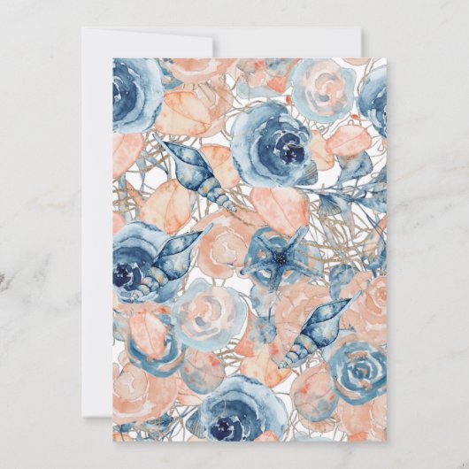 Nautische bruiloft Strand Seashell Bloemen Rozen Kaart (Achterkant)
