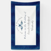 Nautische bruiloft Strand Seashell Marine Blauw Wi Spandoek (Verticaal)