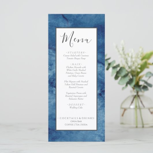 Nautische bruiloft strand Waterverf Navy blauw Menu (Staand voorkant)