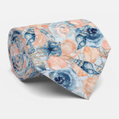 Nautische bruiloft strand Zee Shell Bloemen Blauw Stropdas (Opgerold)