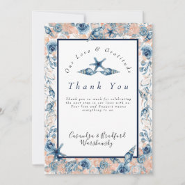 Nautische Bruiloft Strand Zee Shell Bloemen Rozen Bedankkaart