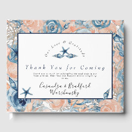 Nautische Bruiloft Strand Zee Shell Bloemen Rozen Gastenboek