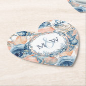 Nautische Bruiloft Strand Zee Shell en Rozen, Kartonnen Onderzetters (Gekanteld)