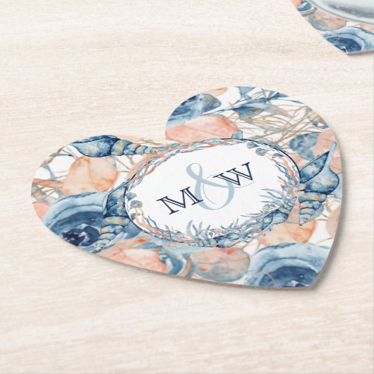 Nautische Bruiloft Strand Zee Shell en Rozen, Kartonnen Onderzetters (Gekanteld)