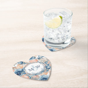 Nautische Bruiloft Strand Zee Shell en Rozen, Kartonnen Onderzetters