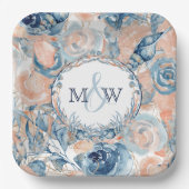 Nautische Bruiloft Strand Zee Shell en Rozen, Papieren Bordje (Voorkant)