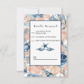 Nautische Bruiloft Strand Zee Shell en Rozen, RSVP Kaartje (Voorkant)