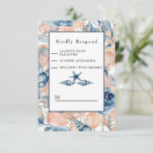 Nautische Bruiloft Strand Zee Shell en Rozen, RSVP Kaartje (Staand voorkant)