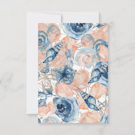 Nautische Bruiloft Strand Zee Shell en Rozen, RSVP Kaartje (Achterkant)