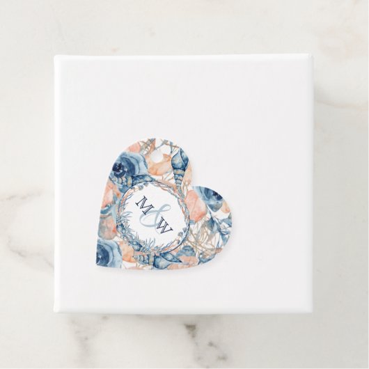 Nautische Bruiloft Strand Zee Shell Flowers Bedankjes Labels (In situ)