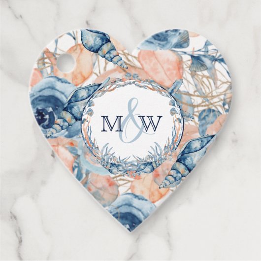 Nautische Bruiloft Strand Zee Shell Flowers Bedankjes Labels (Voorkant)