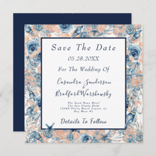 Nautische Bruiloft Strand Zee Shell Flowers Save The Date