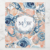 Nautische Bruiloft Strand Zee Shell Flowers Wijn Etiket (Enkel label)