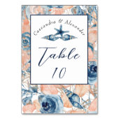 Nautische bruiloft strand zeeschelp en Rozen, Kaart (Achterkant)