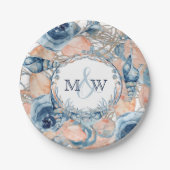 Nautische bruiloft strand zeeschelp en Rozen, Papieren Bordje (Voorkant)