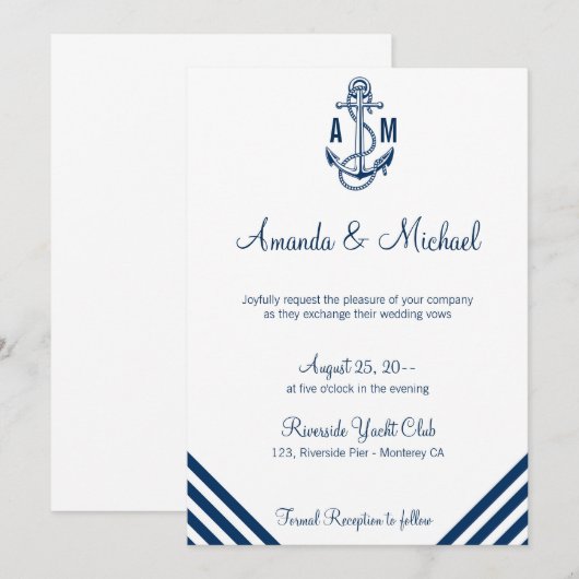 Nautische bruiloft uitnodigingskaart kaart (Voorkant / Achterkant)