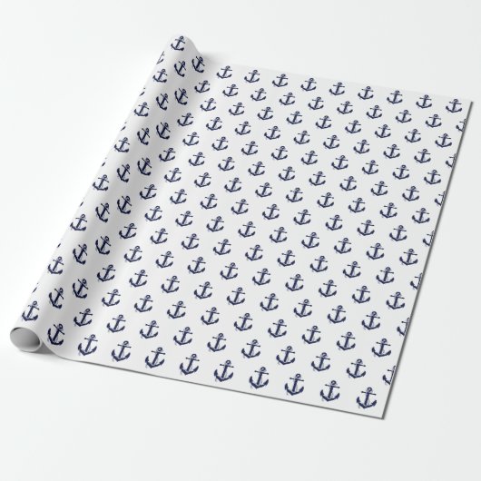 Nautische bruiloft van Navy Blue en White Anchor Cadeaupapier (Uitgerold)