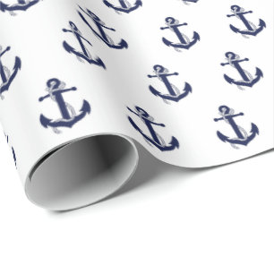 Nautische bruiloft van Navy Blue en White Anchor Cadeaupapier