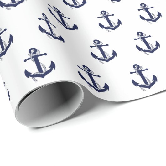 Nautische bruiloft van Navy Blue en White Anchor Cadeaupapier (Rol Hoek)
