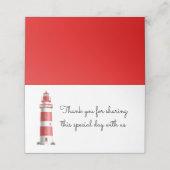 Nautische bruiloft vuurtoren strand zomer rood plaatskaartje (Buitenkant ongevouwen)