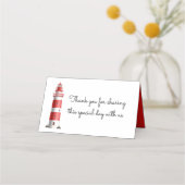 Nautische bruiloft vuurtoren strand zomer rood plaatskaartje (Voorkant)