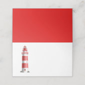 Nautische bruiloft vuurtoren strand zomer rood plaatskaartje (Buitenkant ongevouwen)