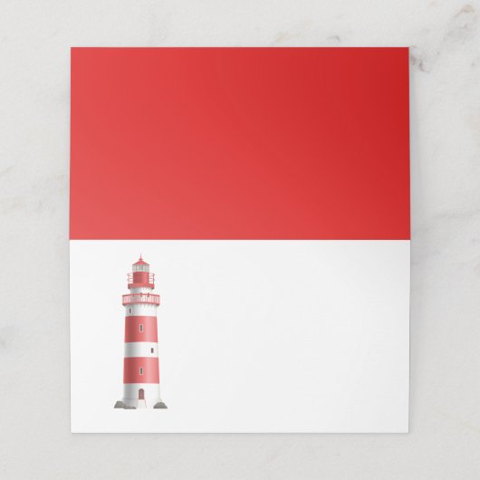 Nautische bruiloft vuurtoren strand zomer rood plaatskaartje (Buitenkant ongevouwen)