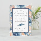 Nautische Bruiloft Waterverf Zeeschelpen Rozen Kaart (Staand voorkant)