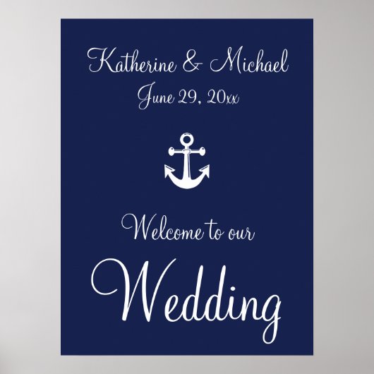 Nautische bruiloft welkomstbord met anker poster (Voorkant)