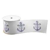 Nautische bruiloft zeeman Navy Blue Anchor Satijnen Lint (Spoel)