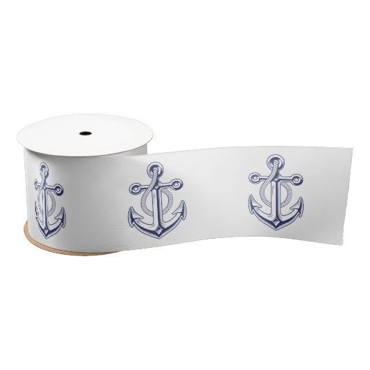 Nautische bruiloft zeeman Navy Blue Anchor Satijnen Lint (Spoel)