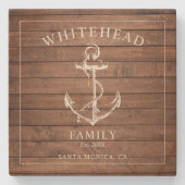 Nautische Bruin Houten Ankerfamilie Stenen Onderzetter (Voorkant)