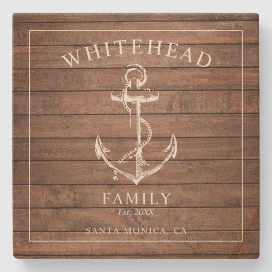 Nautische Bruin Houten Ankerfamilie Stenen Onderzetter (Voorkant)