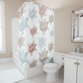 Nautische Bruine & Blauwe Zeeen Schildpad Douchegordijn (In situ)