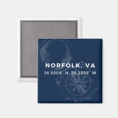 Nautische Button Magnet - Coördinaten van Norfolk  (Voorkant / Achterkant)