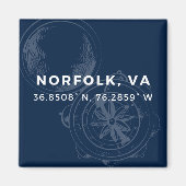 Nautische Button Magnet - Coördinaten van Norfolk  (Voorkant)