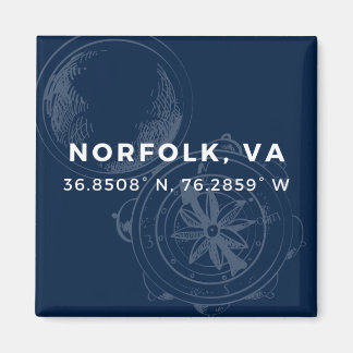 Nautische Button Magnet - Coördinaten van Norfolk
