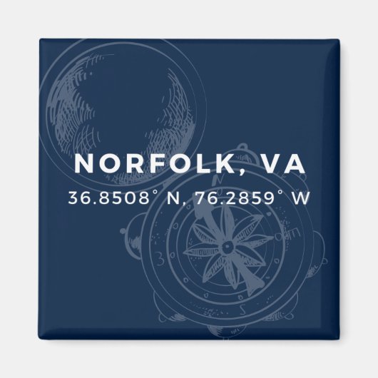 Nautische Button Magnet - Coördinaten van Norfolk  (Voorkant)