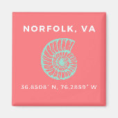 Nautische Button Magnet - Coördinaten van Norfolk  (Voorkant)