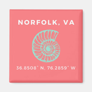 Nautische Button Magnet - Coördinaten van Norfolk