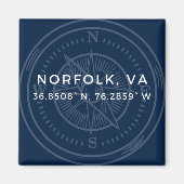 Nautische Button Magnet - Coördinaten van Norfolk  (Voorkant)