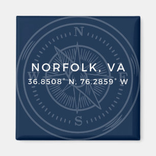 Nautische Button Magnet - Coördinaten van Norfolk