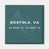 Nautische Button Magnet - Coördinaten van Norfolk  (Voorkant)