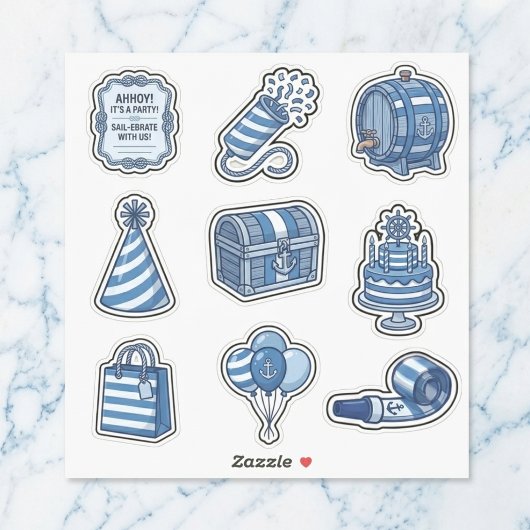 Nautische Cabana Zeiler Verjaardag Sticker Vel Set