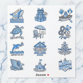 Nautische Cabana Zeiler Verjaardag Sticker Vel Set